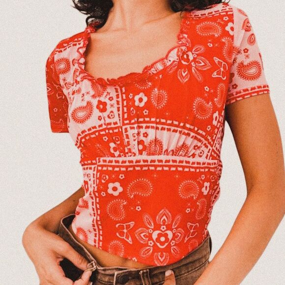 Lisa Says Gah Lana Red Bandana Print Baby Doll Top – Cottagecore / Indie small - Picture 1 of 6